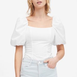 Puffed Sleeve White Top